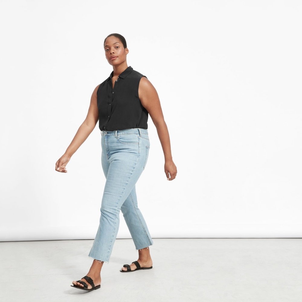 Everlane The Clean Silk Relaxed Sleeveless Shirt Black Base - Size 14